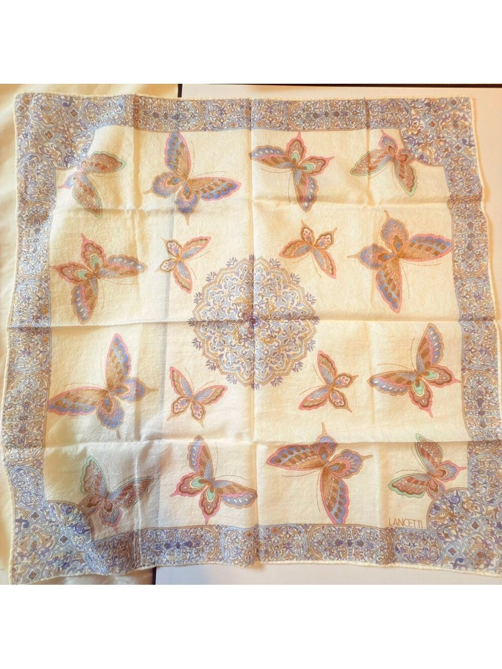 LANCETTI Butterfly Print Cotton Scarf
